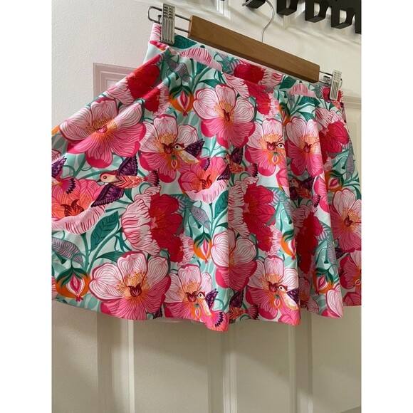 NEW Women L PINK Swim Skirt Swimwear Lake Pool FLORAL BIRDS TROPICAL Coastal - Picture 2 of 7